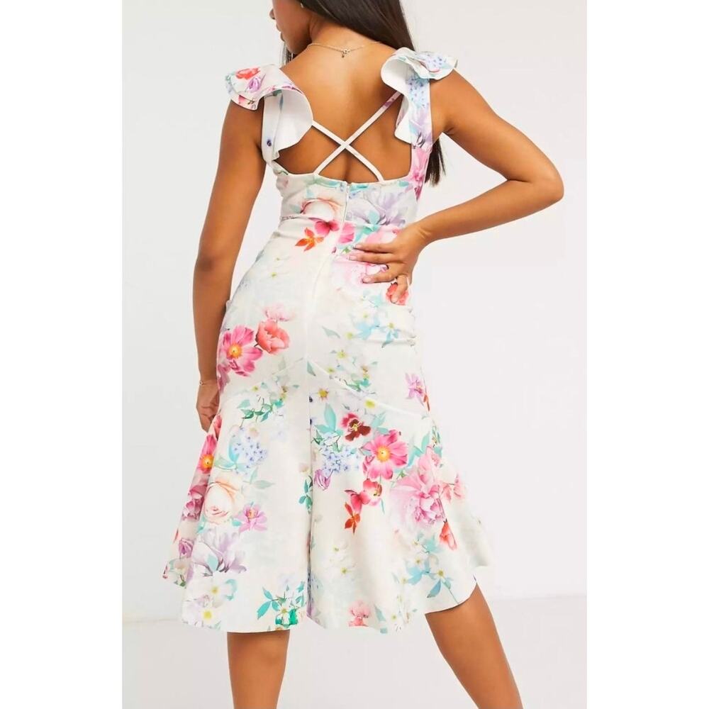 Lipsy London Romantic Garden Party Ruffle Sleeve High Low Mermaid Dress Size 2